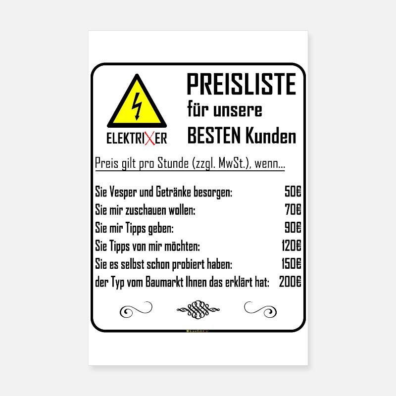 ElektriXer Preisliste (schwarz) V2 - Poster 20x30 cm - Weiß