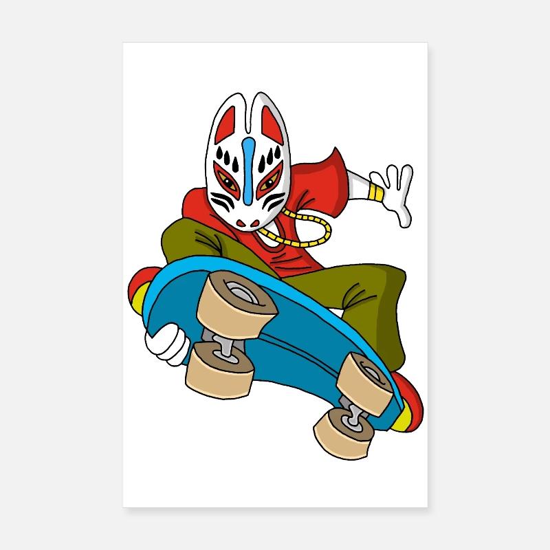 Renard étrange en skateboard Poster 20 x 30 cm