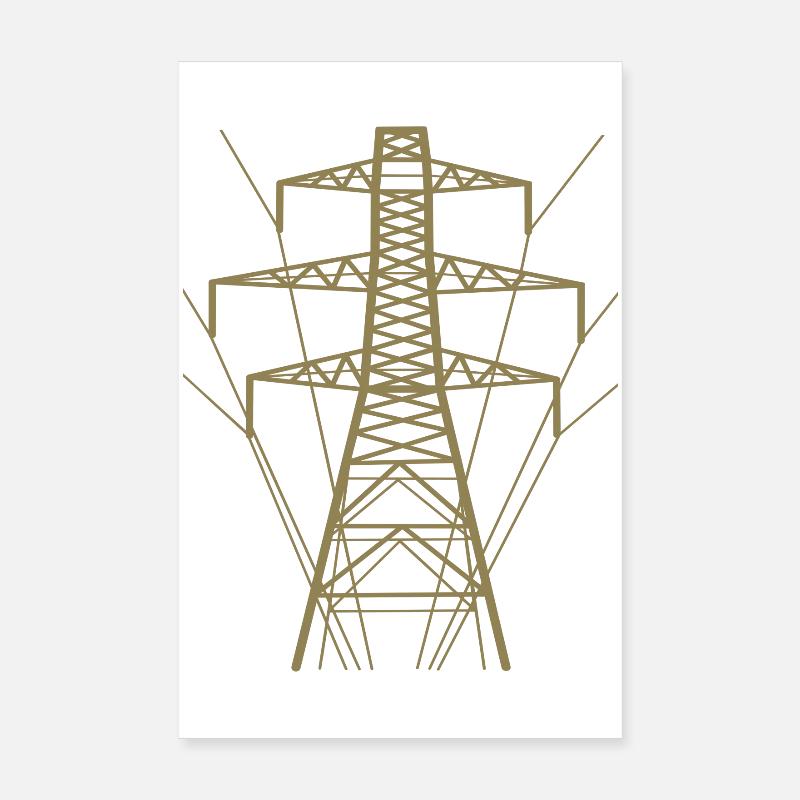 Weiße Strommast-Silhouette Poster 20x30 cm