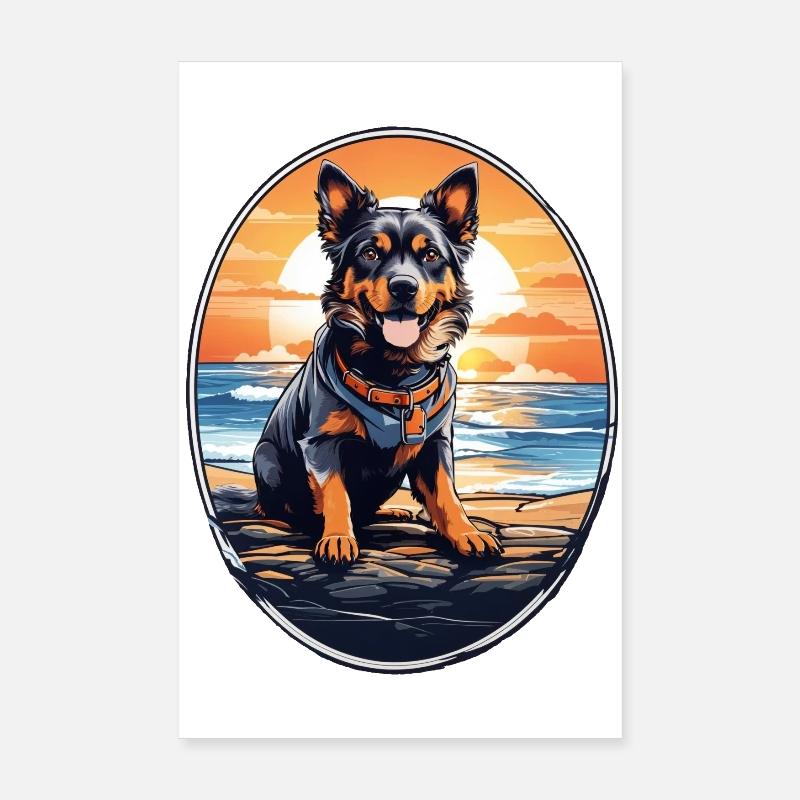 Hund am Strand Poster 20x30 cm