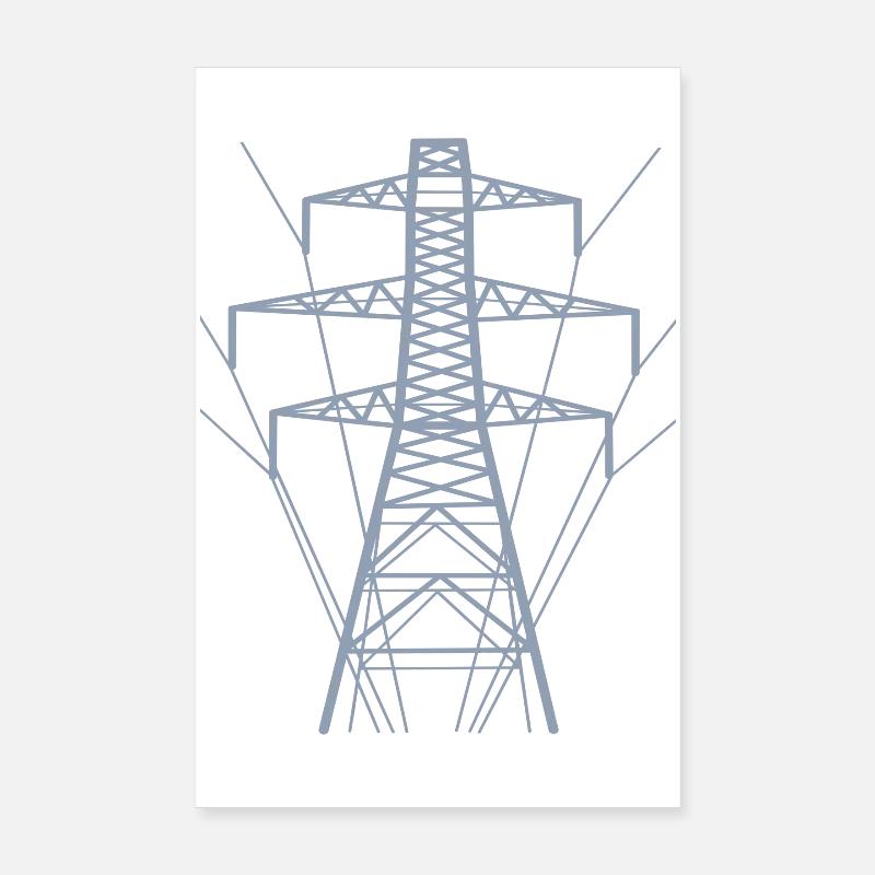Weiße Strommast-Silhouette Poster 20x30 cm