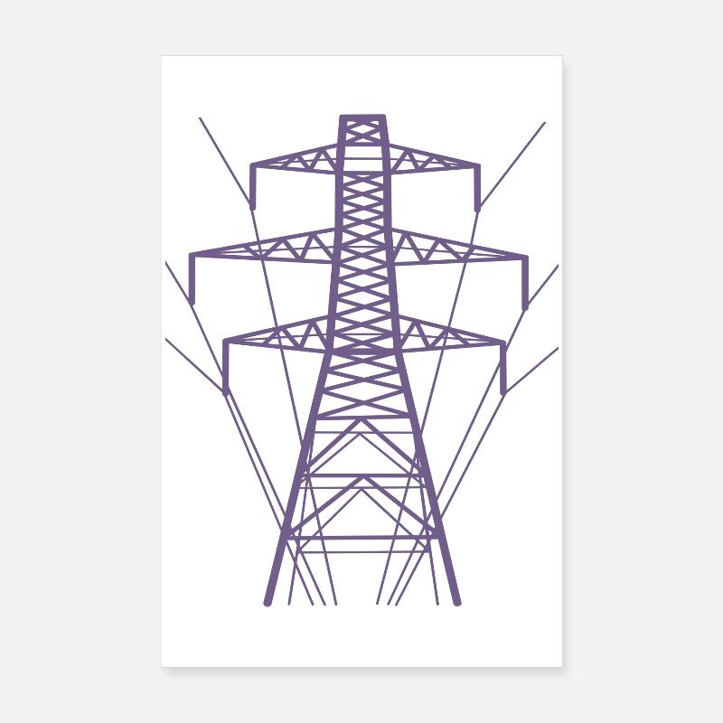 Weiße Strommast-Silhouette Poster 20x30 cm