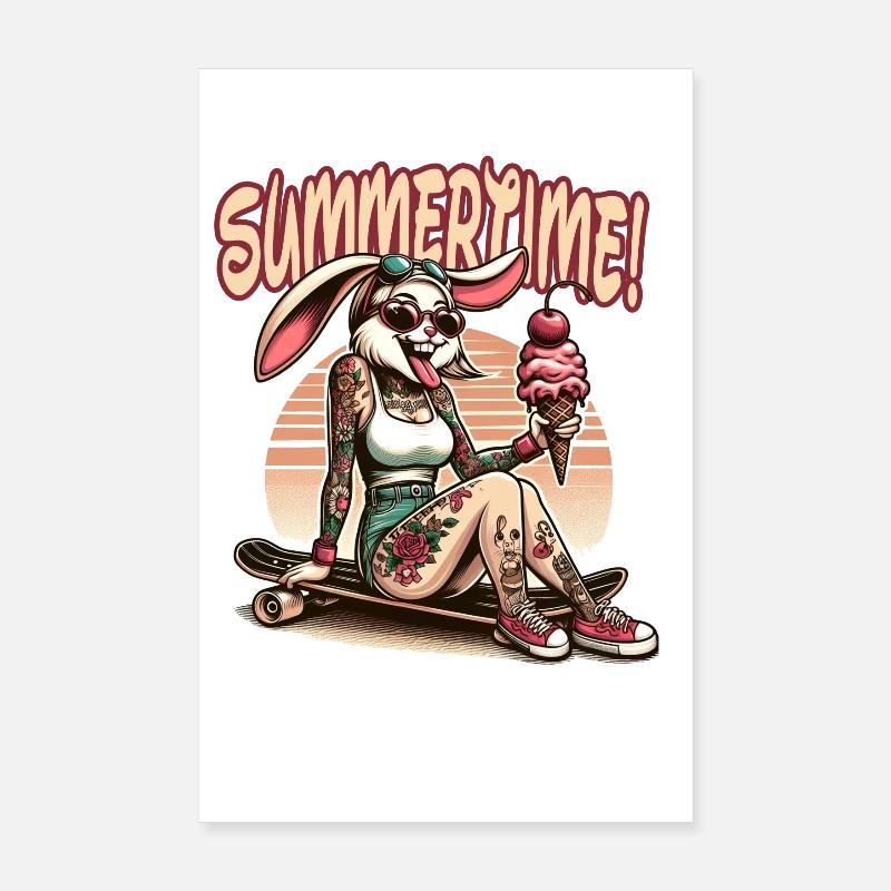 summertime hase tattoo sneaker eis sommer strand - Poster 20x30 cm - Weiß