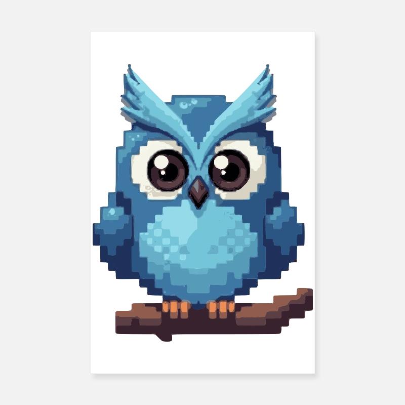 Pixel Eule – Retro 8-Bit Style - Poster 20x30 cm - Weiß