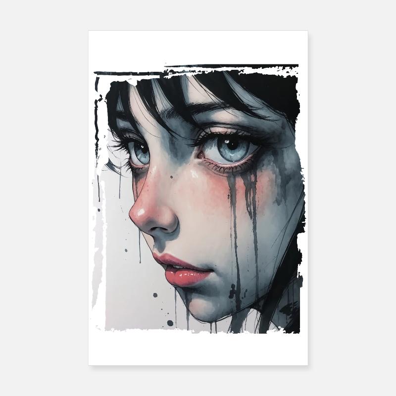 Fille d’anime avec des larmes Poster 20 x 30 cm