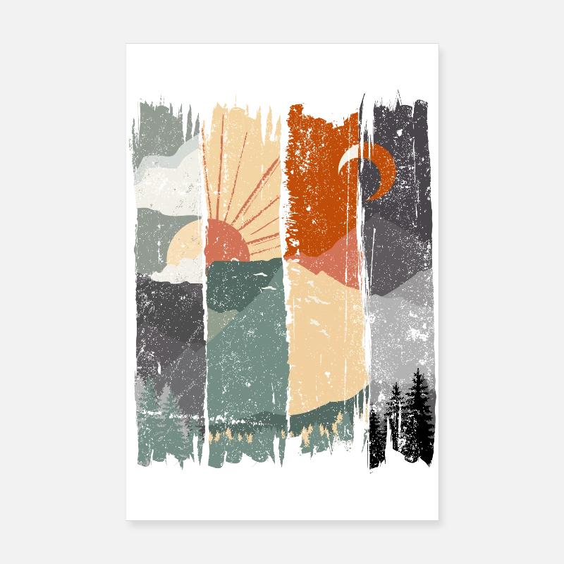 Illustration abstraite de paysage de coucher de soleil Poster 20 x 30 cm