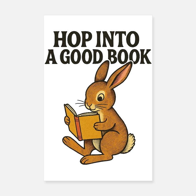 Whimsical Bunny Reading Book Poster 8" x 12" (20x30 cm)