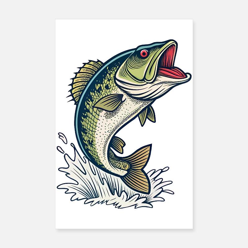Illustration de pêche à l’achigan Poster 20 x 30 cm