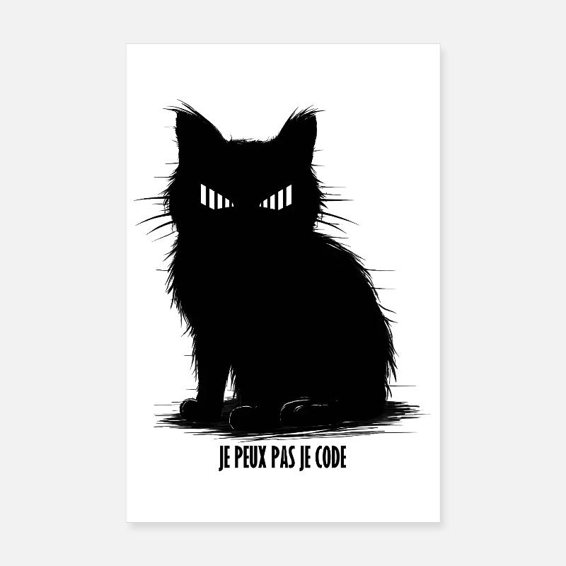 Chat geek noir silhouette féroce Poster 20 x 30 cm