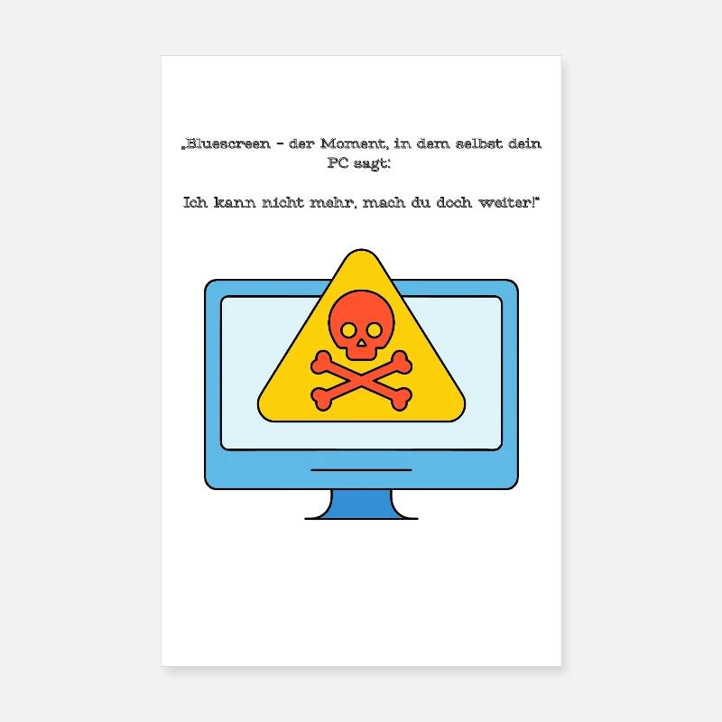 Blue Screen Humor Skull Warning Poster 8" x 12" (20x30 cm)
