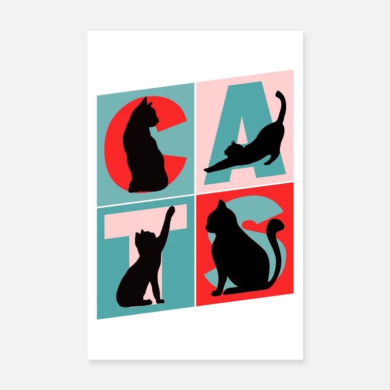 Chat Chat Chaton Silhouette de Chaton Vintage Rétro Poster 20 x 30 cm