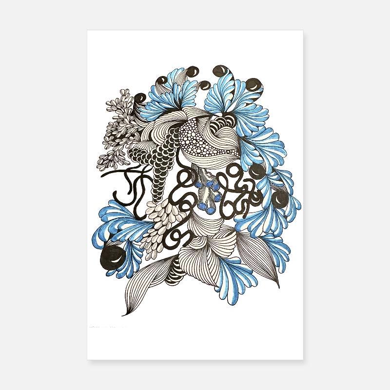 Blau-weiße Florale Spirale Poster 20x30 cm