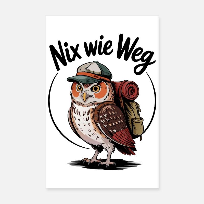Forest hiker owl with backpack Poster 8" x 12" (20x30 cm)