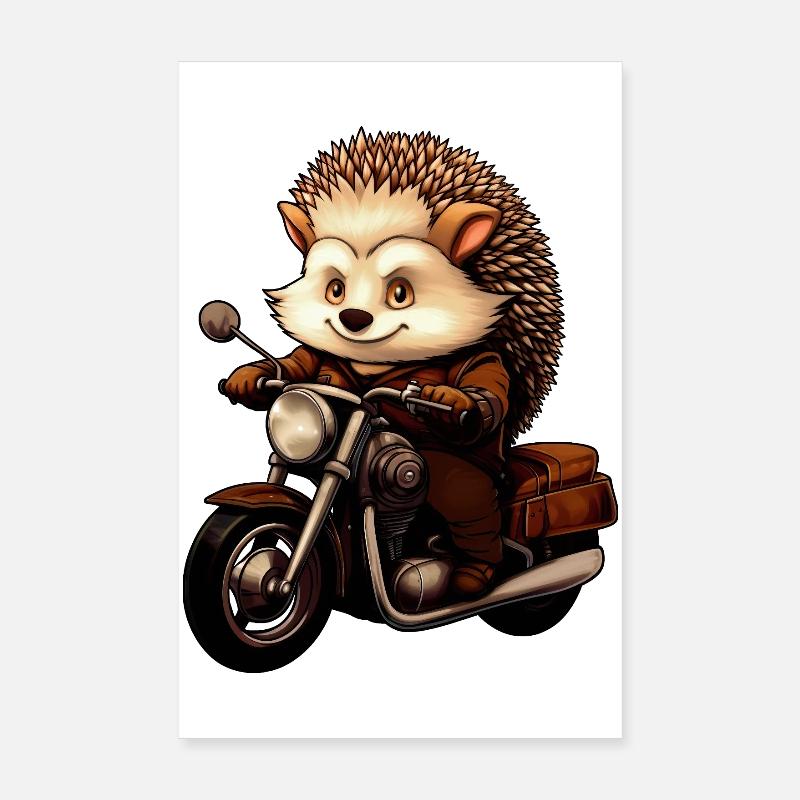 Hérisson moto - Poster 20 x 30 cm - blanc
