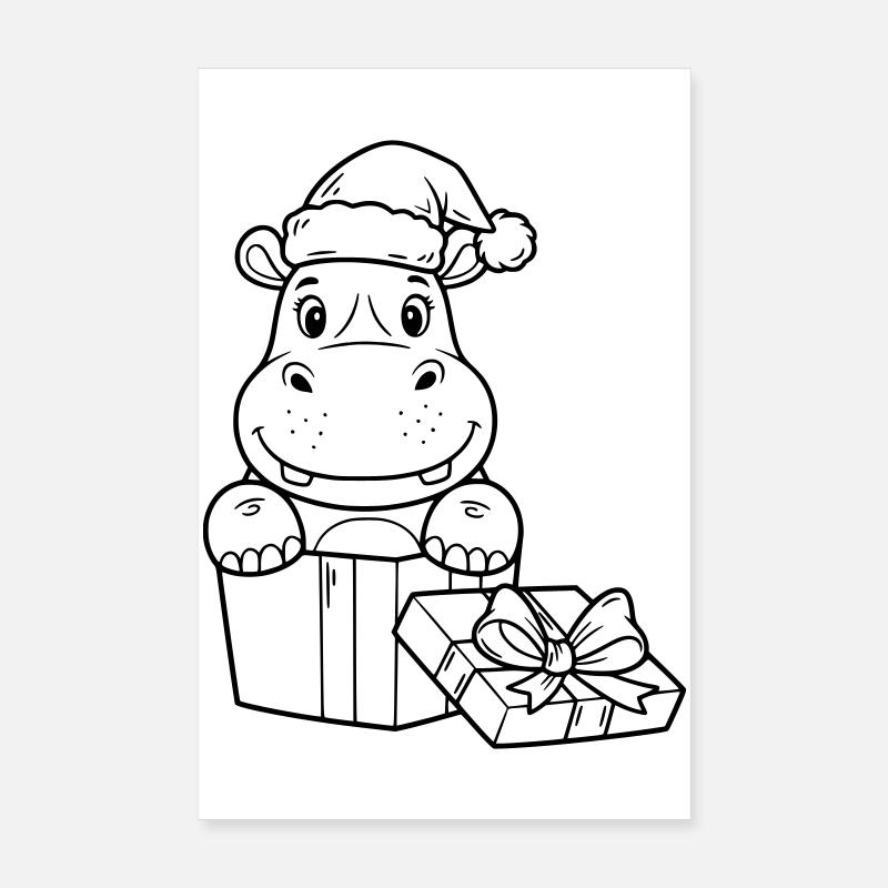 Weihnachts-Nilpferd mit Geschenken Poster 20x30 cm