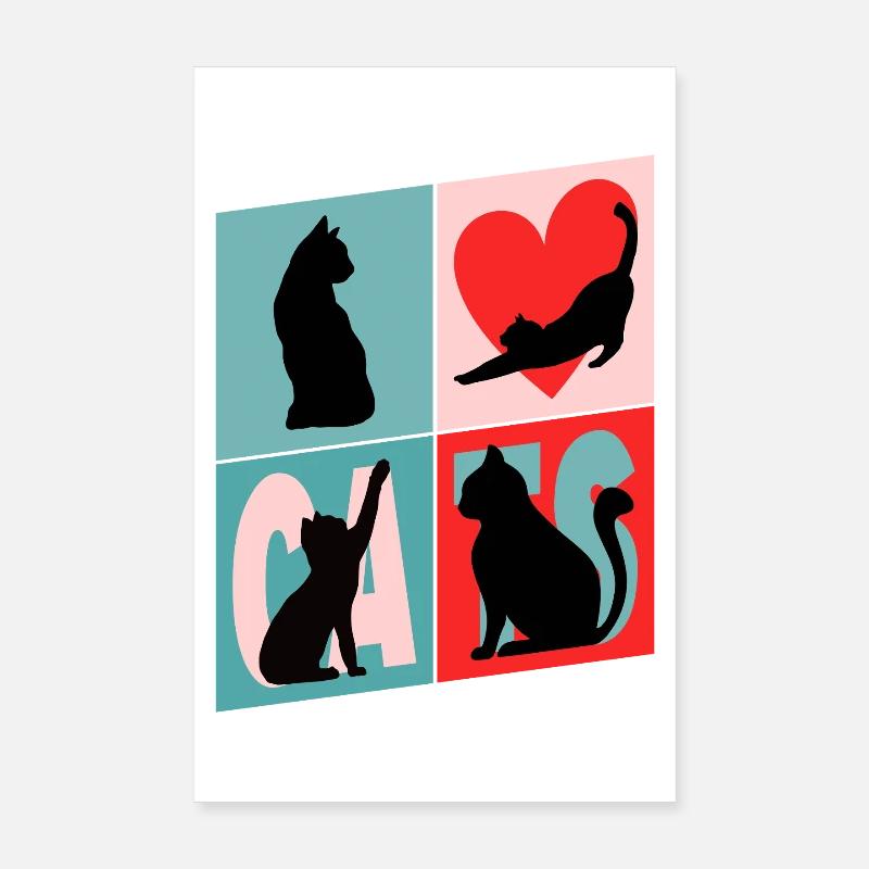 Chat Chat Chaton Silhouette de Chaton Vintage Rétro Poster 20 x 30 cm