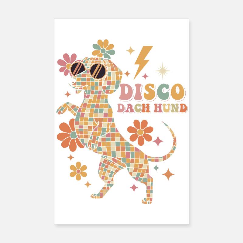 Techno Disco Dachshund Ball Party Drôle Poster 20 x 30 cm