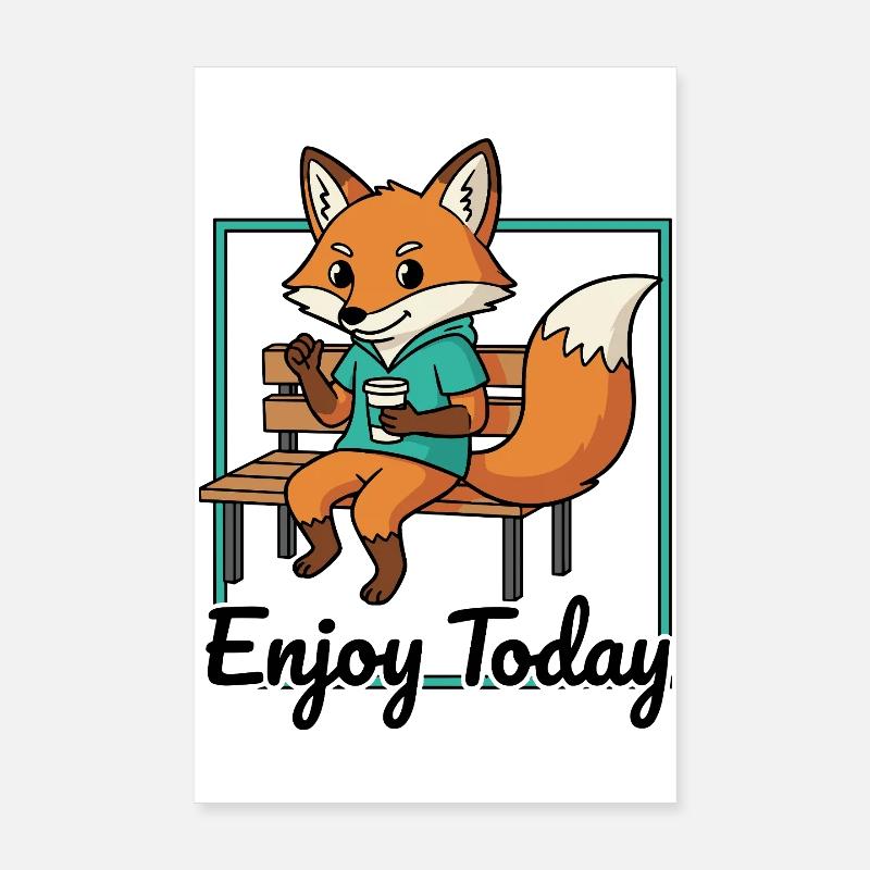 Renard sur le banc avec un sweat à capuche café Poster 20 x 30 cm