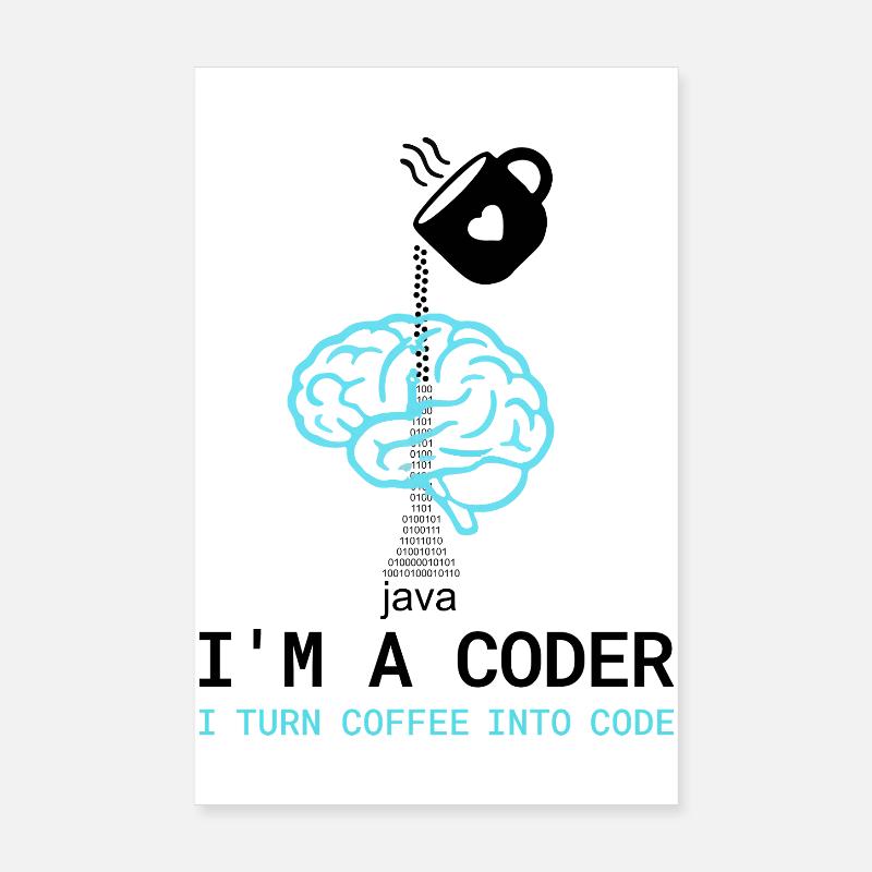 T-shirt Coder : Du café dans le code – Nerdy Programmie Poster 20 x 30 cm