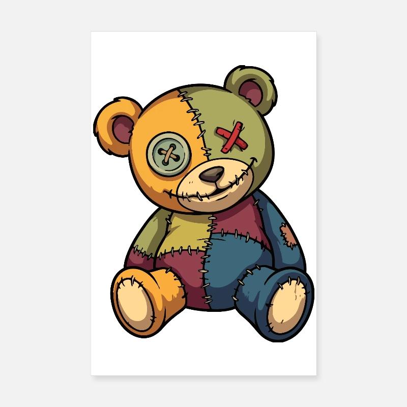 Patchwork Teddy Bear Unique Made of Patch Button Eye Poster 8" x 12" (20x30 cm)