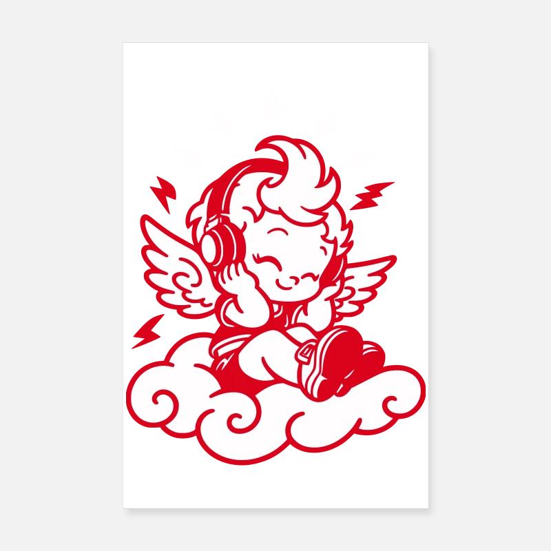 Musik Engel – Cherub mit Kopfhörern Poster 20x30 cm