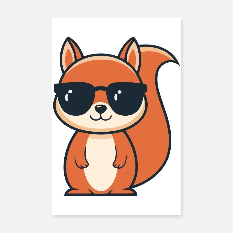 Chic Squirrel Black Glasses Poster 8" x 12" (20x30 cm)