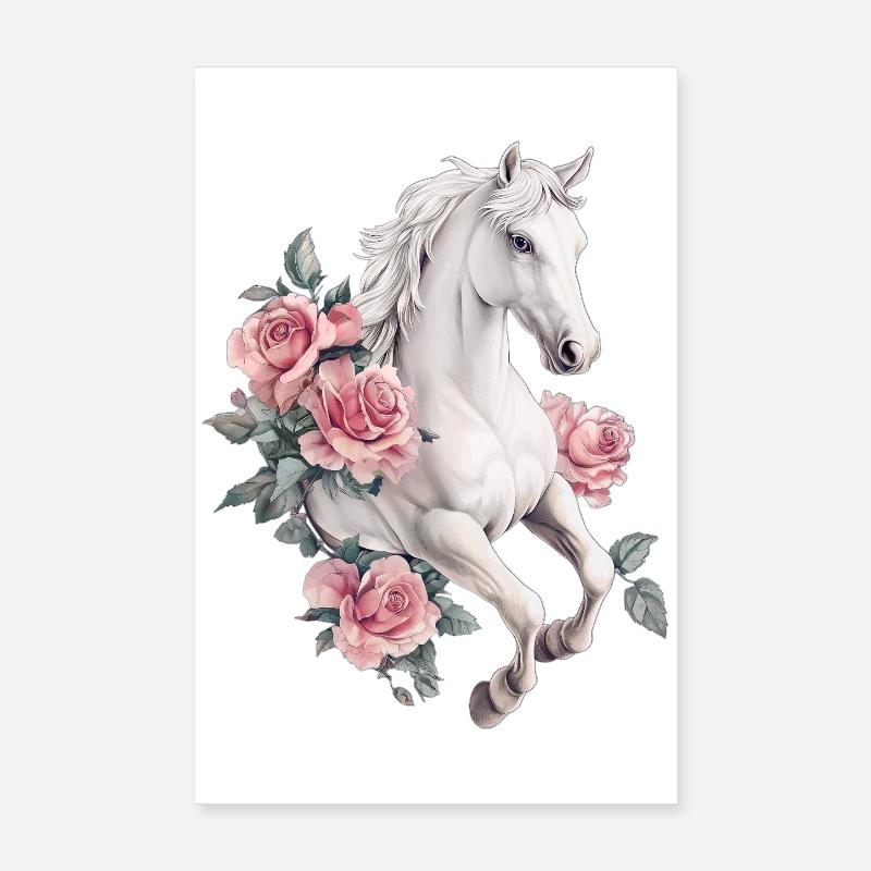 Horse with roses Poster 8" x 12" (20x30 cm)