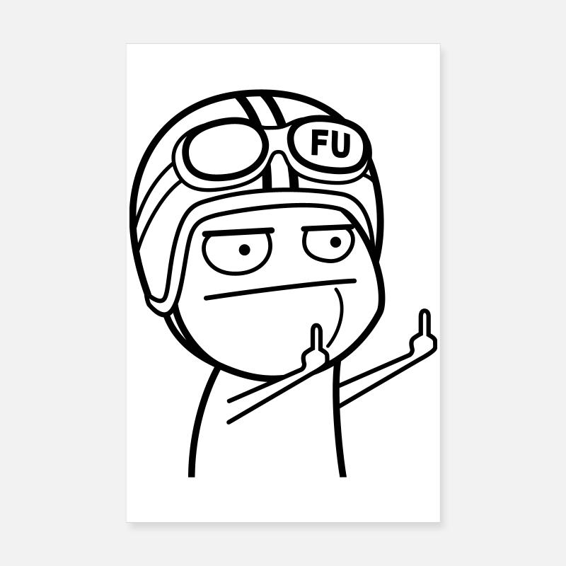 FU Meme avec casque de cyclomoteur (couleur changeable) Poster 20 x 30 cm