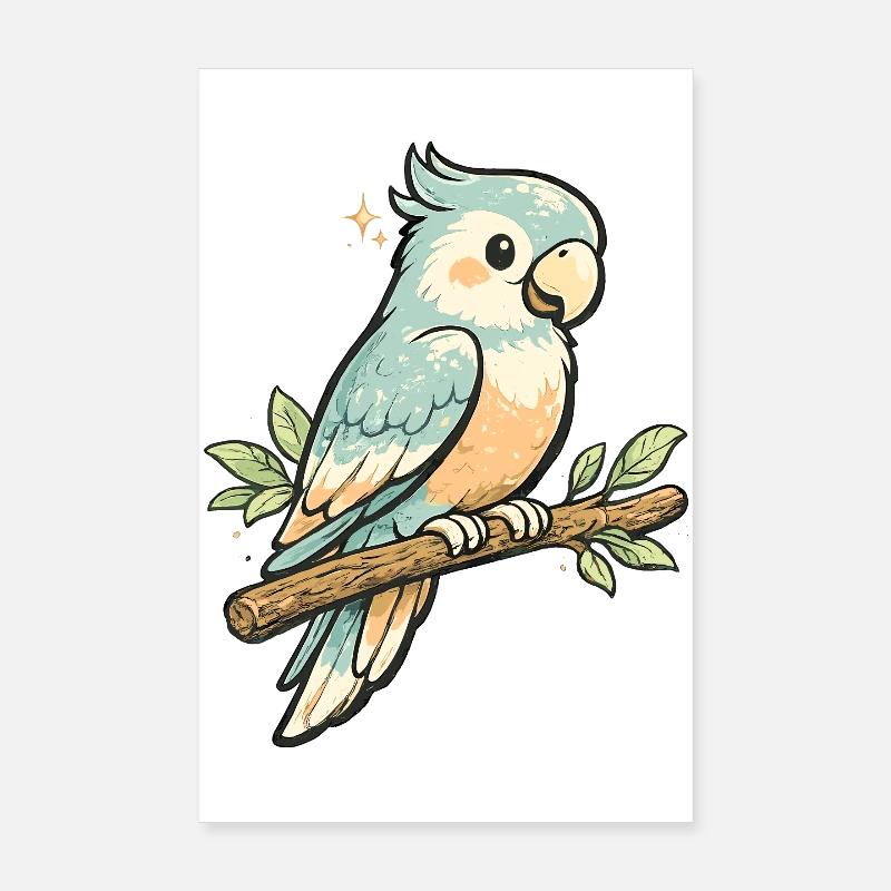 Pastel parrot on branch Poster 8" x 12" (20x30 cm)