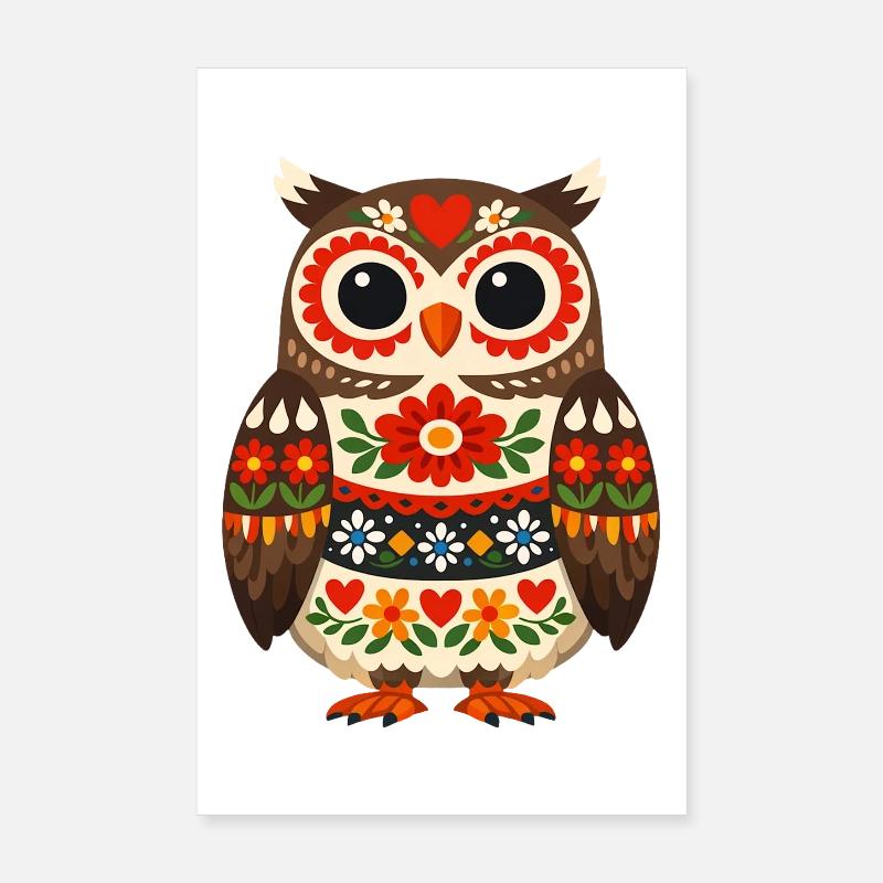 Bunte Eule im Volksstil Poster 20x30 cm
