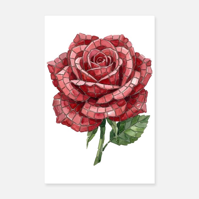 Rose Mosaik - Romantisches Blumen Geschenk Poster 20x30 cm