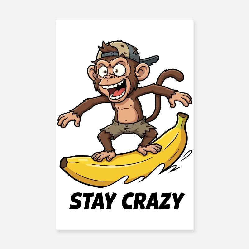 Le singe surfeur de bananes Poster 20 x 30 cm