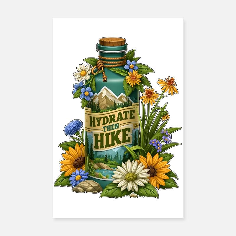 Conception de bouteilles florales Hydratez-vous puis randonnée Poster 20 x 30 cm