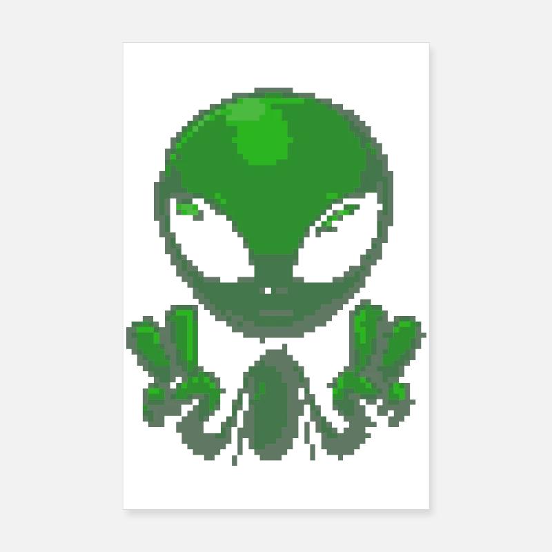 Signe de paix extraterrestre Pixel Green Poster 20 x 30 cm