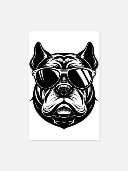 Bouledogue avec lunettes de soleil - Poster 20 x 30 cm - blanc - Devant