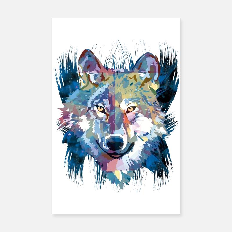 Polygon Wolf - Schöner grauer Wolf in Blau Poster 20x30 cm