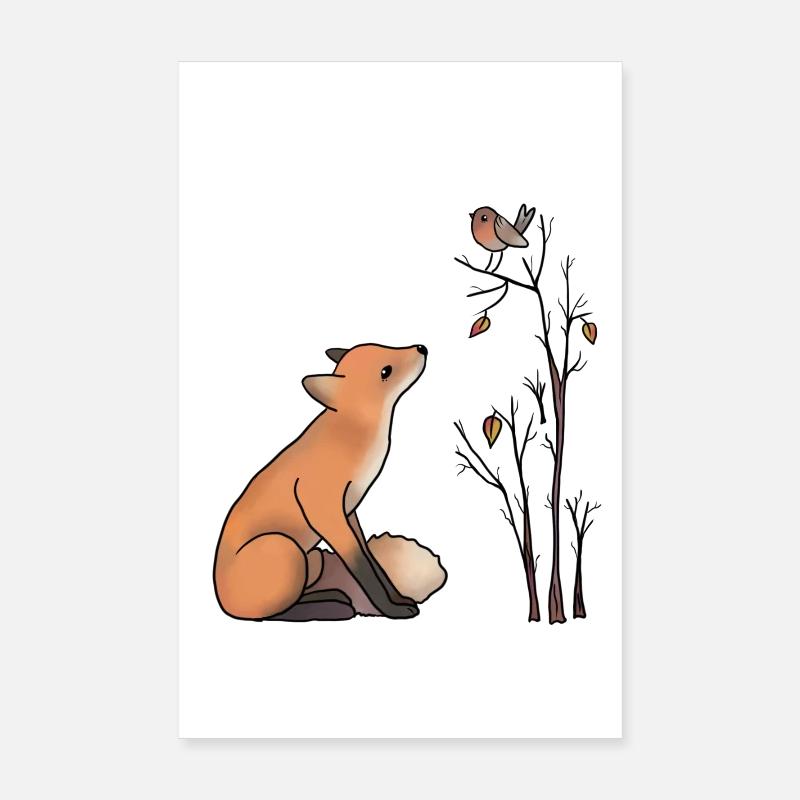 Fuchs und Rotkehlchen Poster 20x30 cm