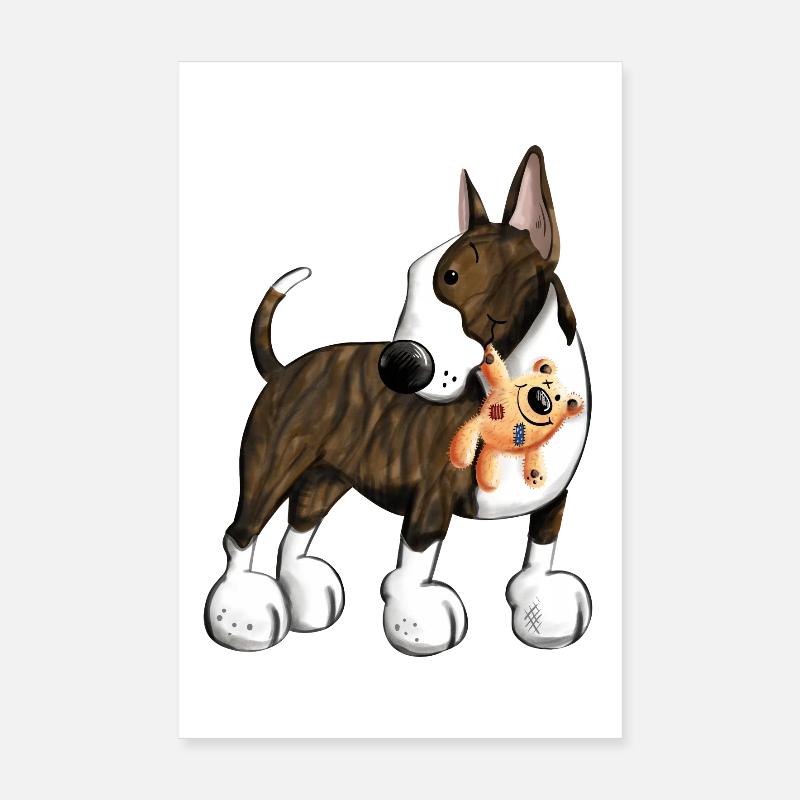 Bullterrier avec Teddy - Poster 20 x 30 cm - blanc
