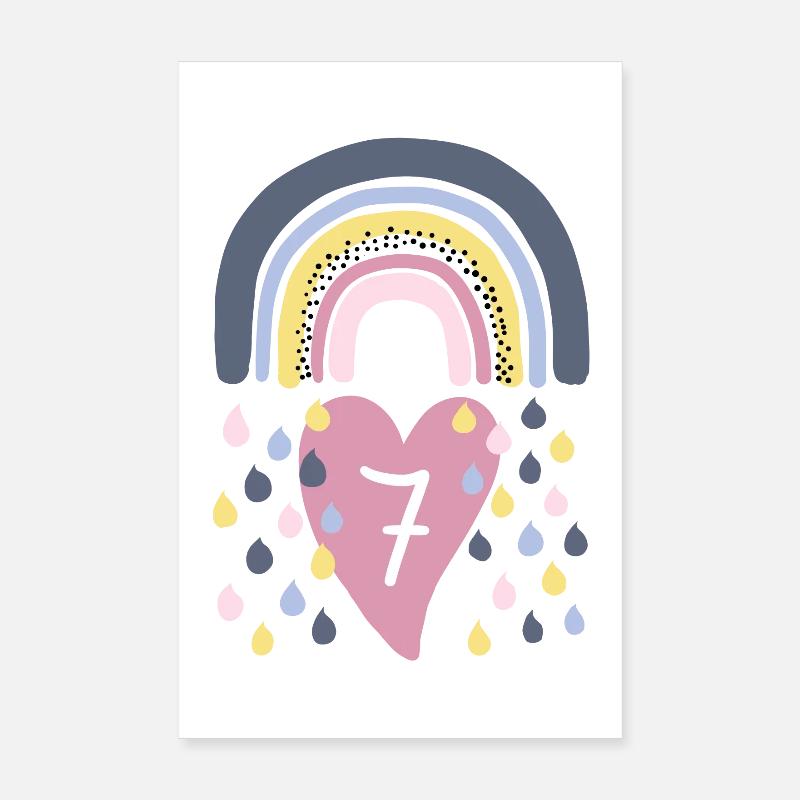 Rainbow 7ème anniversaire Enfant Poster 20 x 30 cm