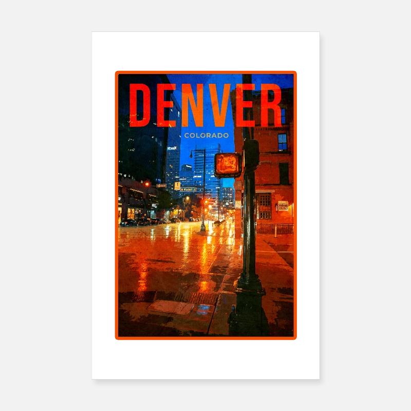 Nuit néon de Denver : Pluie en ville Poster 20 x 30 cm