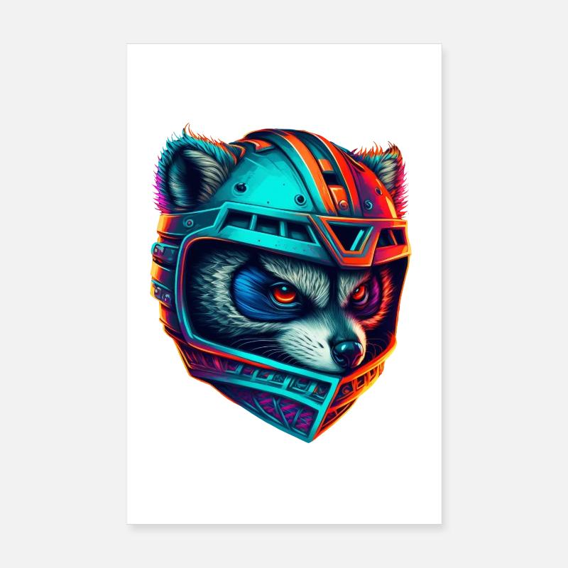 Panda cyborg casque néon Poster 20 x 30 cm