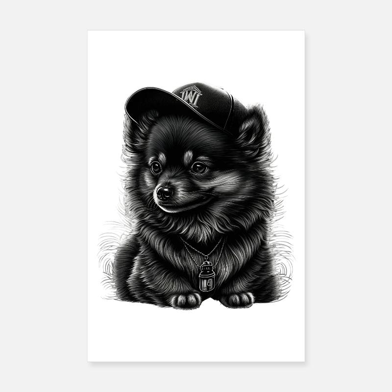Spitz nain à casquette Poster 20 x 30 cm