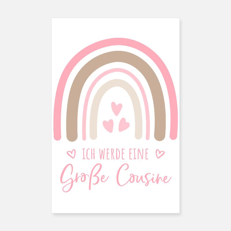 Ich werde eine große Cousine Boho Regenbogen - Poster 20x30 cm - Weiß