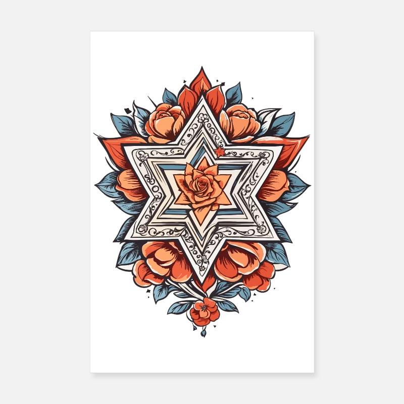 Jüdischer Stern mit Blumen Poster 20x30 cm