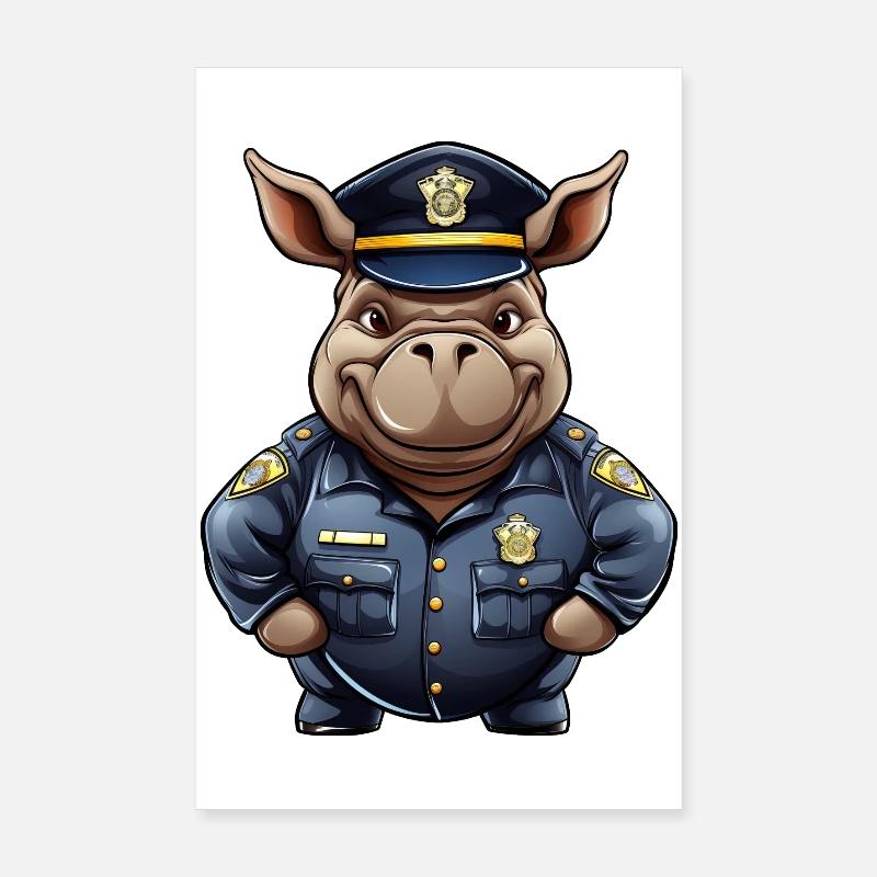 Hippopotamus Policeman Poster 8" x 12" (20x30 cm)