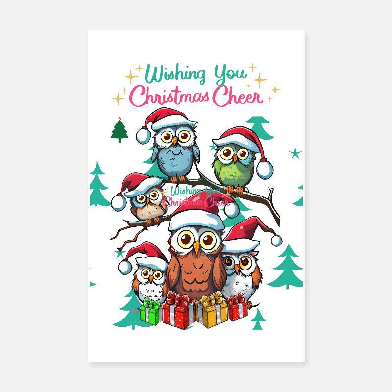 Festif hibou Noël cheer design - Poster 20 x 30 cm - blanc