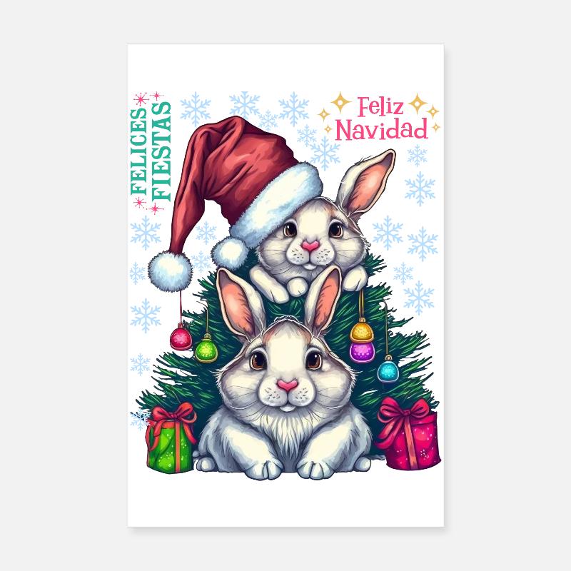 Festive Easter Bunnies with Christmas Hat Poster 8" x 12" (20x30 cm)