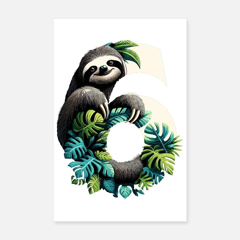 6 Year Old Sloth 6th Birthday Gift Poster 8" x 12" (20x30 cm)