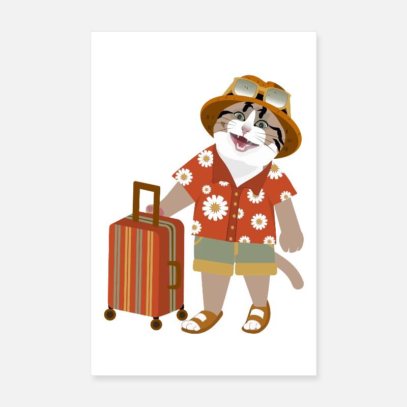 Humeur de voyage de chat - Poster 20 x 30 cm - blanc