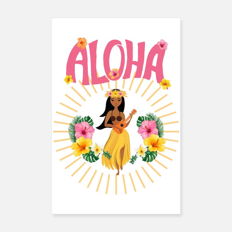 Aloha - Hawai - Pazifik - Urlaub - Blumenmädchen - Poster 20x30 cm - Weiß